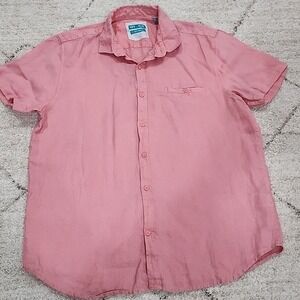 Tenth + Ocean 100% Linen Button Down Shirt Mens Large Pink Pure Summer Beach
